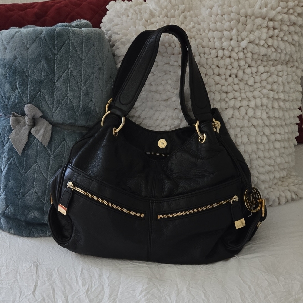Michael Kors Black Shoulder Bag with Gold Accents